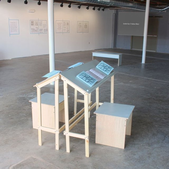 All the Steps in the Process, Installation view at Harvester Arts, 2015. Christine Wong Yap, drawings on walls, zine, furniture. Contributions from artist-collaborators screening on video.